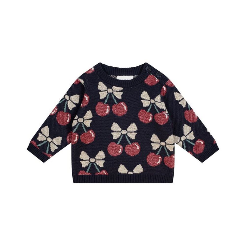 Huxbaby Girls  Cherry Pie Knit Pullover, Blue